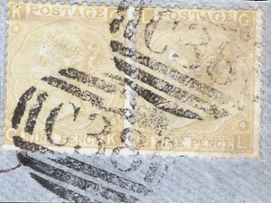 GB USED ABROAD PERU 9d Straw (1867) Pair CALLAO C38 Numeral SG111 c£600+* SBR51 - Picture 1 of 6