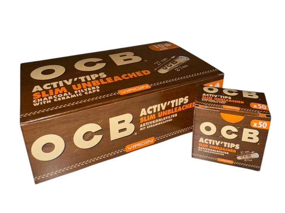 🔹OCB Activ Tips Slim Unbleached Virgin Aktivkohle Filter 7 mm – 10x50 Stück🔹