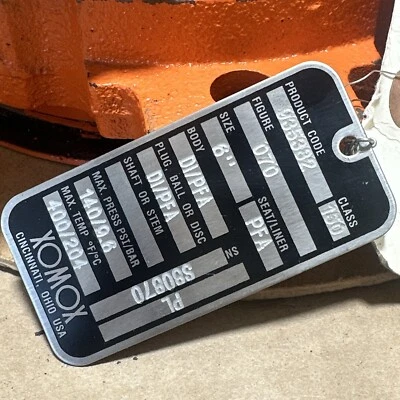 NEW- XOMOX 935382 Swing Check Valve 150 Iron Wafer 6" Orange DI/PFA Body 140PSI - Image 1 of 4