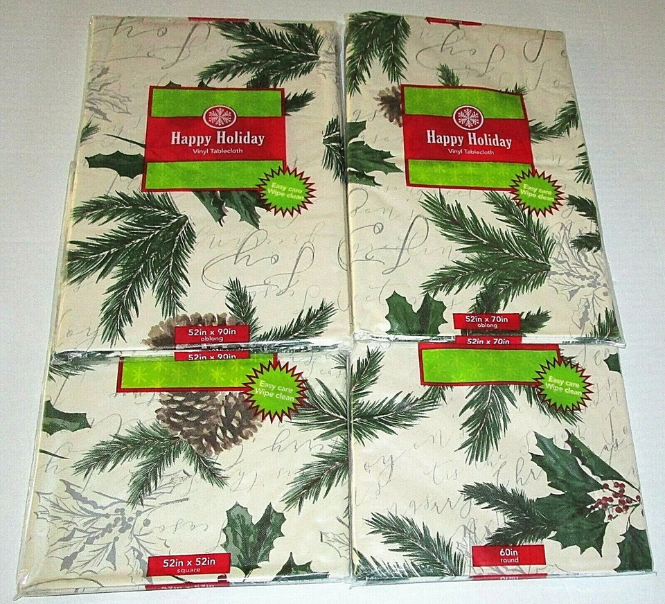 CHRISTMAS Vinyl Tablecloth Assortment CHRISTMAS PINE & HOLLY [Your Choice] - Image 1 of 1