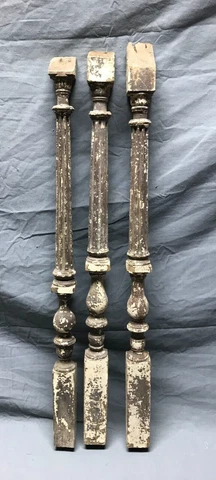 Set 3 Antique Turned Shabby Wood Column Spindles 2x30 Staircase Chic VTG 307-23B Cover