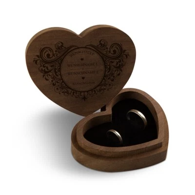 Hochzeit Ringbox Ringkissen Herz individuell 10x8,5cm Kebony Holz - Vintage - Bild 1 von 4