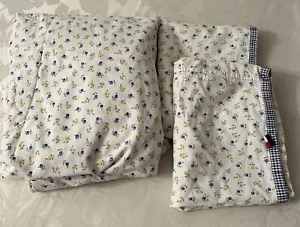 Vintage Tommy Hilfiger Blue & Yellow Floral Twin Fitted Sheet & 2 Pillowcases - Picture 1 of 12