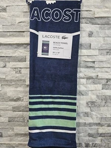 NEW LACOSTE Beach Towel Ocean Blue Mint Green Cotton Big Croc Logo 36in x 72in - Picture 1 of 3
