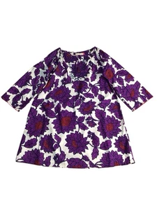 Rosa Huhn lila/weiß/rot Blumen Baumwolle Langarm Kleid 8Y - Bild 1 von 13