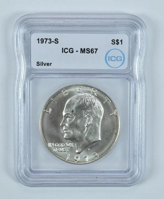1973-S Eisenhower $1 prata 40% MS67 ICG *8158 - Imagem 1 de 4