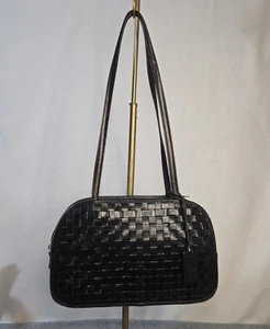 Etienne Aigner Damen Vintage Schwarz Leder Schultertasche Tasche Korbgeflecht - Bild 1 von 16