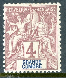 France Colonies 1897 Grande Comore 4¢ Claret Scott #3 Mint O487 - Picture 1 of 6