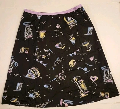 Saia forrada vintage anos 90 Rafaella feminina tamanho 6 preta retrô corações discoteca estampa gráfica - Imagem 1 de 4