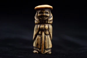 Cuerno de ciervo NETSUKE holandés período Edo antiguo vintage - Imagen 1 de 8