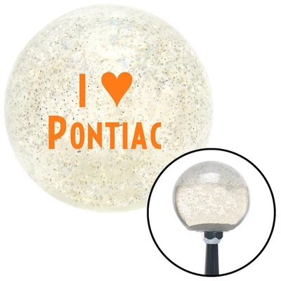 Orange I <3 PONTIAC Clear Metal Flake Shift Knob w/ M16x1.5 Insert Shifter Auto - Image 1 of 4
