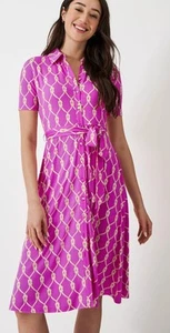 CREW Emma Rope Midi Shirt Dress Casual Party UK 10 Pink Short Sleeve - Picture 1 of 7