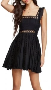 Free People Verona Black Mini Crochet Dress Raw Hem Whimsigoth Dark Cottage XS - Picture 1 of 19
