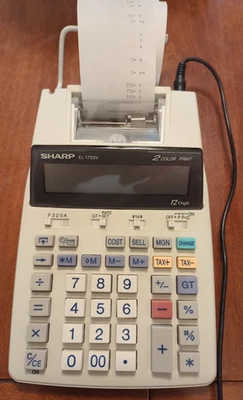 Pre-Owned SHARP EL-1750V Printing Calculator W/Roll Of Paper & Cord - 2 Colors - Image 1 of 4
