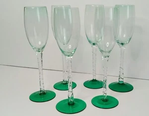 Wine Glasses Hand Blown Green Tint Twisted Stem Vintage 9" Set 6 - Picture 1 of 6