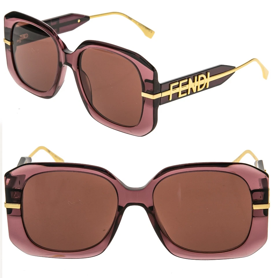 Gafas de sol cuadradas de moda FENDI FENDIGRAPHY HOBO Logo 40065 púrpura dorado FE40065I Foto 1 de 4