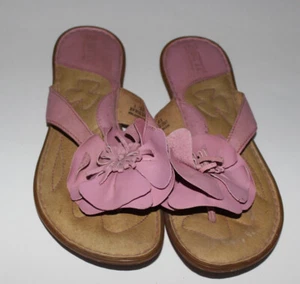Women's BORN Pink Flower Leather Flip Flops Sandals Size 6 - Picture 1 of 4