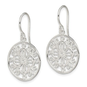 925 Sterling Silver Antique Filigree Circle Round Drop Dangle Earrings