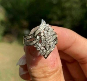 2Ct Round Cut Lab-Created Diamond Cluster Engagement Ring 14K White Gold Plated - Picture 1 of 5