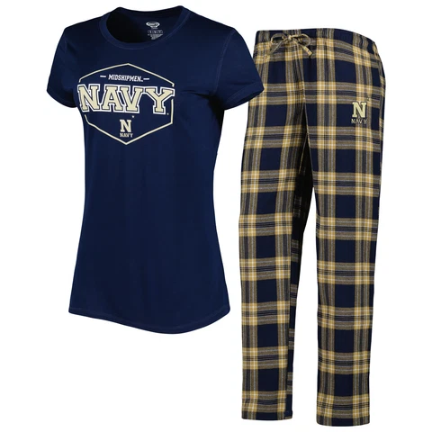 Women's Concepts Sport Navy/Gold Navy Midshipmen Badge T-Shirt & Flannel Pants Cover