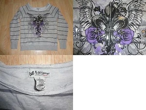 Youth Girls Self Esteem S Juniors Bling Shirt Grey Black Purple Saints Symbol - Picture 1 of 1