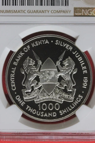 1991 PF 69 Kenya Silver Jubilee 1000 Shillings Silver Coin NGC Certified OCE 334 Cover