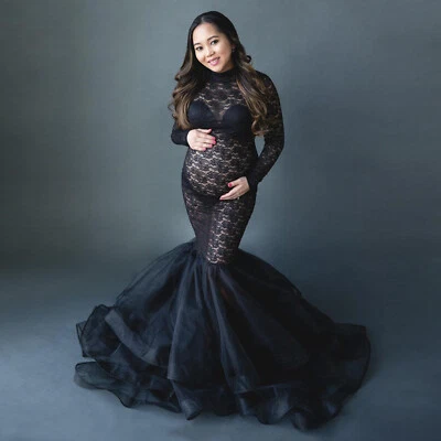 Pregnant Women Dress Maternity Lace Gown Fluffy Tail For Photography Photo Shoot - Image 1 of 4