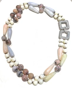 Collana degradé madreperla morganite giada berillo zirconi argento rodio bianco - Foto 1 di 10