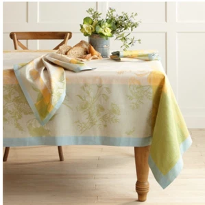 Williams Sonoma HTF Peony Jacquard Pastels Linen Tablecloth 70x90 RARE Spring - Picture 1 of 5