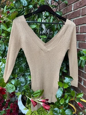 NWT bebe Metallic Gold Sweater Size Medium Double V Neck - Image 1 of 3