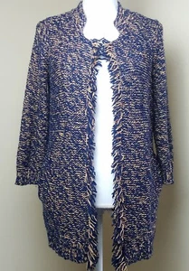Sparrow Anthropologie fringe open front knit cardigan sweater XS navy gold - Picture 1 of 9