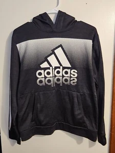 Adidas Pullover Hoodie Boys XL Women's S (18-20) Black Fade Horizon Spell Out - Picture 1 of 10