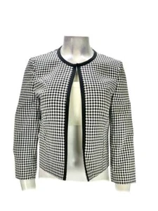 Tahari Arthur S. Levine Women's White Black Plaid Open Front Jacket Size 8 NWOT  - Picture 1 of 4