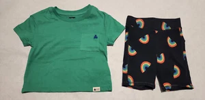 NWT Baby Gap Green Short Sleeve Tee Rainbow Bike Shorts Outfit 2T Toddler Girl - Picture 1 of 1