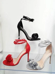 WOMEN LADIES PARTY SHOES STILETTO HEELS FLORAL SATIN DETAIL SIZE 3-8 - Picture 1 of 4
