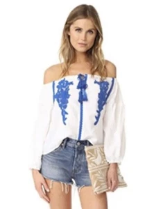 Line & Dot Nordstrom Embroidered Off Shoulder Shirt Peasant Boho Top White S - Picture 1 of 13