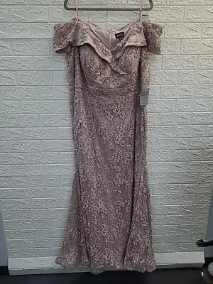 Nuevo Vestido Xscape Bordado Fuera del Hombro Encaje Rosa Polvorienta Talla 22W Foto 1 de 4