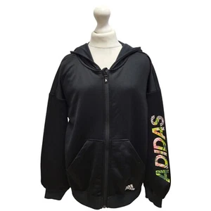 Adidas Tracksuit Top/ Jacket Black Hooded Full Zip Girls Age 11-12 Years I702 - Picture 1 of 6