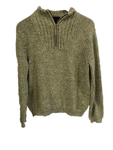 Express Cashmere Blend Ladies Sweater Medium Green 1/4 Zip Tight Knit - Picture 1 of 3