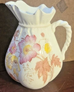 Vintage Porcelain Pitcher Drawstring Sack Shape with Flower Pattern 5'' - Picture 1 of 5