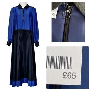 NEXT Size 10 R Cobalt Blue Pleated Midi Long Sleeve Shirt Dress Party Evening - Picture 1 of 12