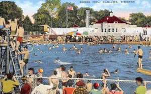 Tarjeta postal de lino Gordon Park piscina Milwaukee River Wisconsin - Imagen 1 de 2