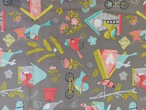 ITS A BIRDS LIFE HEATHER ROSAS GREY BIKE COTTON PATCHWORK FABRIC CAMELOT 6141201 - Picture 1 of 7