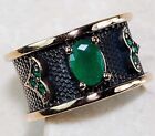 Ottoman Empire Style 1CT Natural Emerald 925 Sterling Silver Ring Sz 6.5 Z1-1