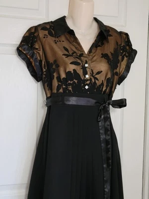 Vestido Bordado De Colección Robbie Bee Negro Cizalla Floral Superpuesto 12P *Tan Hermoso ❣️ Foto 1 de 4