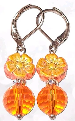 Pendientes Flor Naranja Cristal Disco Cuentas Sin Níquel Acero Inoxidable Palanca Foto 1 de 4