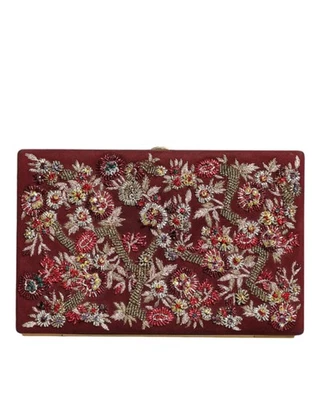 Preloved dolce & gabbana Embroidered Velvet ClutchFloral Design Women Bordeaux - Image 1 of 4