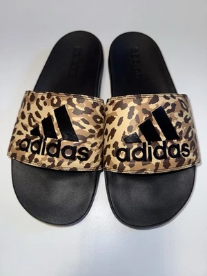 Adidas Adilette Cloudfoam Women’s Slides, Cheetah/Black/Pink, US Size 7 - Image 1 of 4