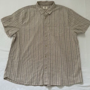 Marine Layer Shirt Men Button Short Sleeve XXL Hemp Linen Blend Stripe Tan Soft - Picture 1 of 9