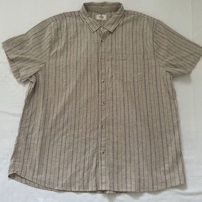 Marine Layer Shirt Men Button Short Sleeve XXL Hemp Linen Blend Stripe Tan Soft - Image 1 of 4